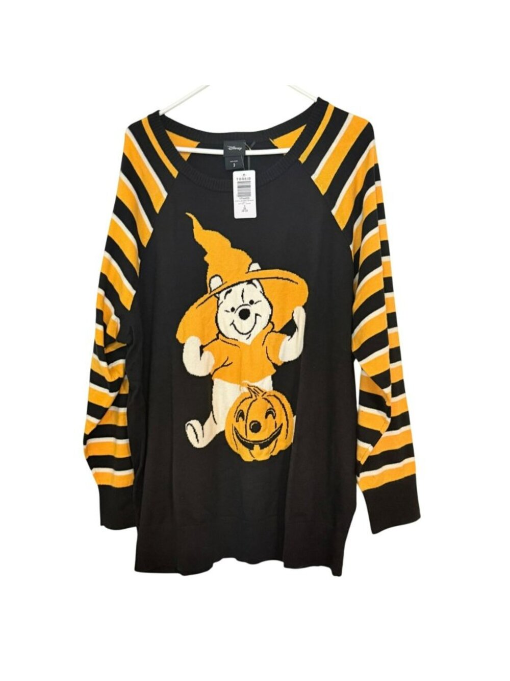 Disney Torrid Winnie The Pooh Halloween Striped Pullover Sweater 3X Black Orange